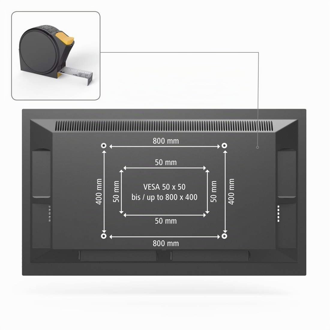 Hama TV Wandhalterung (TV Wandhalterung 37-90 Zoll, VESA 50x50 bis VESA 800x400, bis 100 kg, Wandabstand 2,6 cm, flach, starr, fest, Wandhalterung Fernseher, mit Fischer Dübeln) schwarz