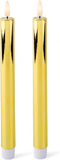 MIJOMA LED-Echtwachskerze mit realistischer Flamme, Timer und batteriebetrieb | Indoor LED-Kerze mit warmweißem Licht | Natürliche Optik (Gold - glatte Oberfläche, Ø2cm x 24cm)
