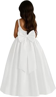 Satin Flower Girl Dress with Big Bow Elegant Sleeveless A-Line Ball Gowns Formal Communion Wedding Party Dresses