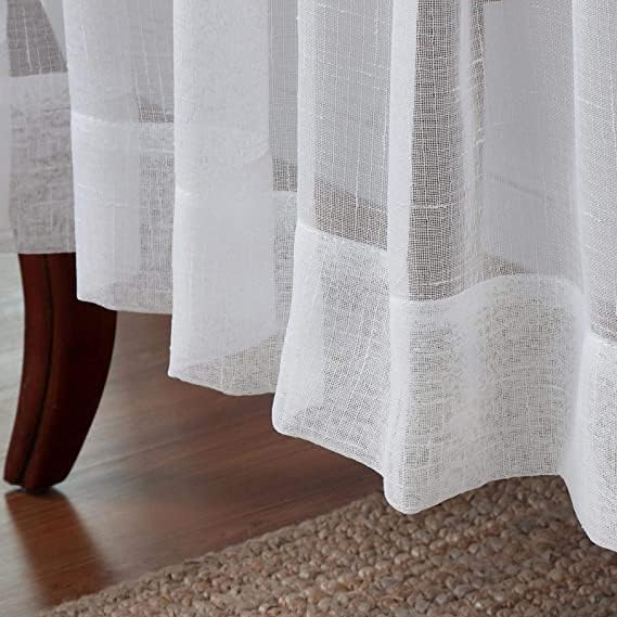 ChadMade Customize Linen Look Sheer Curtain White Semi Sheer Tulle for Dining Room, Living Room Bedroom, Single Panel