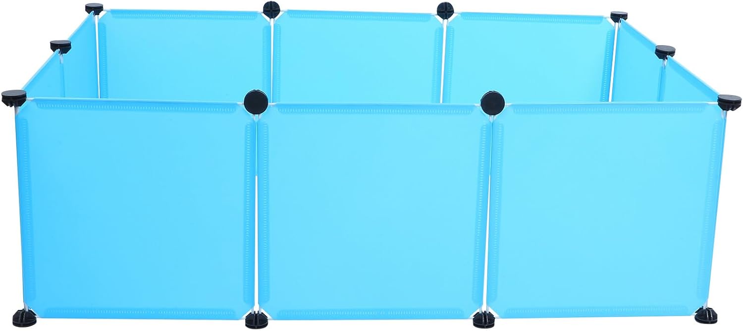 DOITOOL 10pcs Small Animal Playpen Fence Panels Set with Blue Embossed Plastic and Black Clips, DIY Brooder Box Enclosure for Indoor Rabbits, Chinchillas, Hamsters, and Guinea Pigs