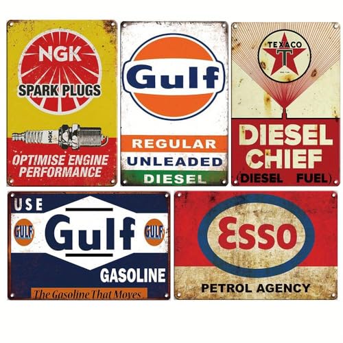 Juego de letreros de metal vintage, decoración italiana de pared automotriz, temática de carreras y gasolineras, letreros decorativos retro (verde)