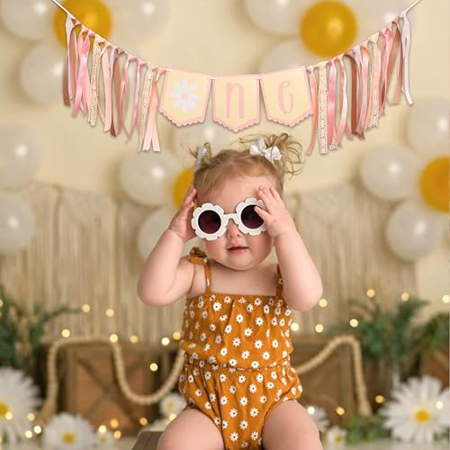 GIOGUK Banner Daisy One High Chair - Decoração de festa de 1º aniversário com tema margarida, suprim