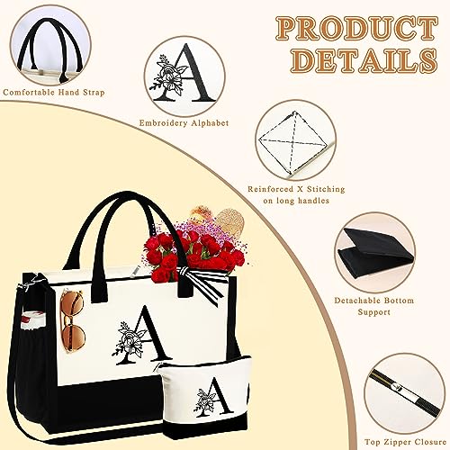 YOOLIFE Mothers Day Gifts for Women - Initial Tote Bag & Makeup Bag, Birthday Gifts for Women Mom Wife Teacher Friend4