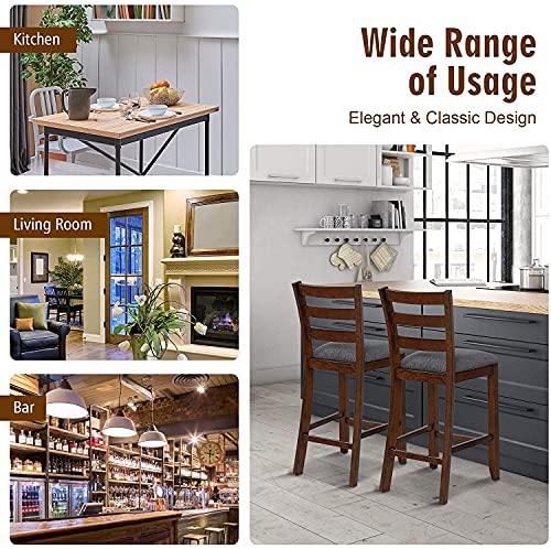 Nafort Fabric Counter Height Bar Stool Set Of 4 / Solid Wood Dining Chair With Dark Gray Linen Upholstery/Counter Stool For Restaurant, Living Room, Bar/Grey & Brown #TOP6