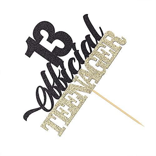 Image of Festiko13 Official Teenager Black Gold Glitter Birthday Cake Topper Happy 13th Birthday Cake Topper - 13th Birthday Party Decoration for Teens, 13th Birthday Cake Decorations
