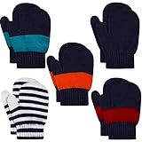 ONESING 5 Pair Toddler Mittens and Gloves - Black Warm Winter Mittens for Newborn Girls Boys
