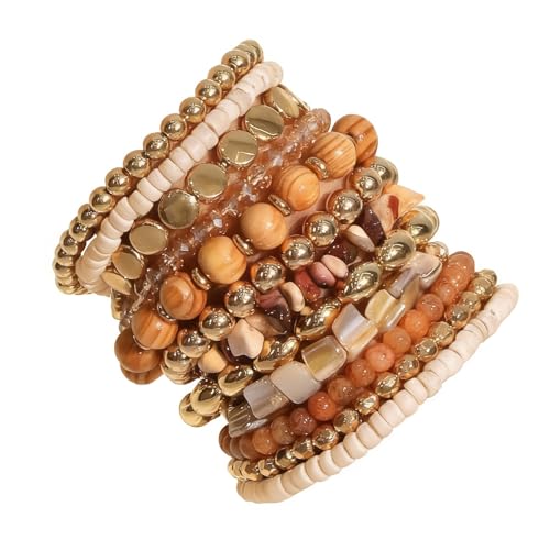 iF YOU 12 Pcs Boho Beaded Bracelets for Women, Brown
