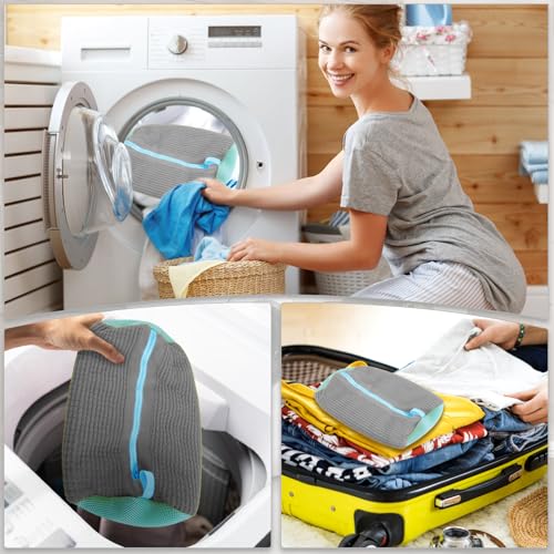 Schuhe Waschbeutel,Wiederverwendbarer Wäschebeutel mit Reißverschluss Schuhe Wäschesack,Verdickt Schuhe Waschbeutel mit 360° Reinigungsflusen für Turnschuhe,Tennisschuhe Alle Schuharten (40x20cm,Gray)