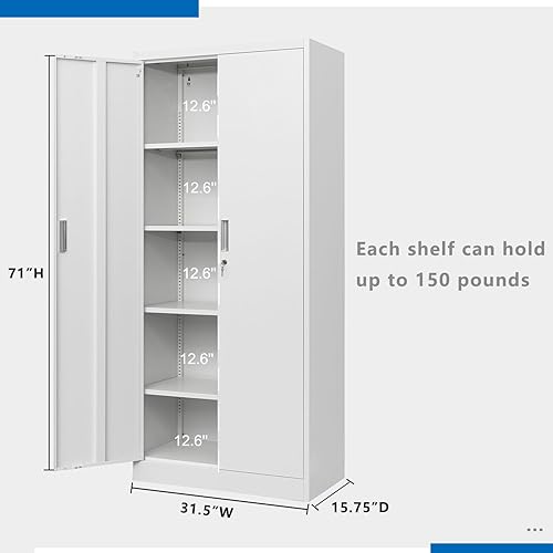 Miniatura 3 de BESFUR Gabinetes de almacenamiento de metal, gabinete con cierre de acero con estantes y puertas para oficina en casa, escuela, garaje, lavadero y