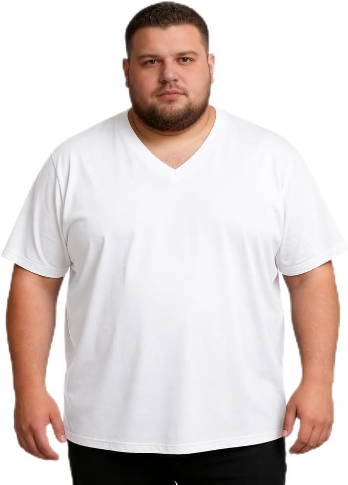 Men's Big and Tall V-Neck T-Shirts 4XL-8XL Cotton Blend Short Sleeve Tees Plus Size Soft Casual Plain Summer Shirt