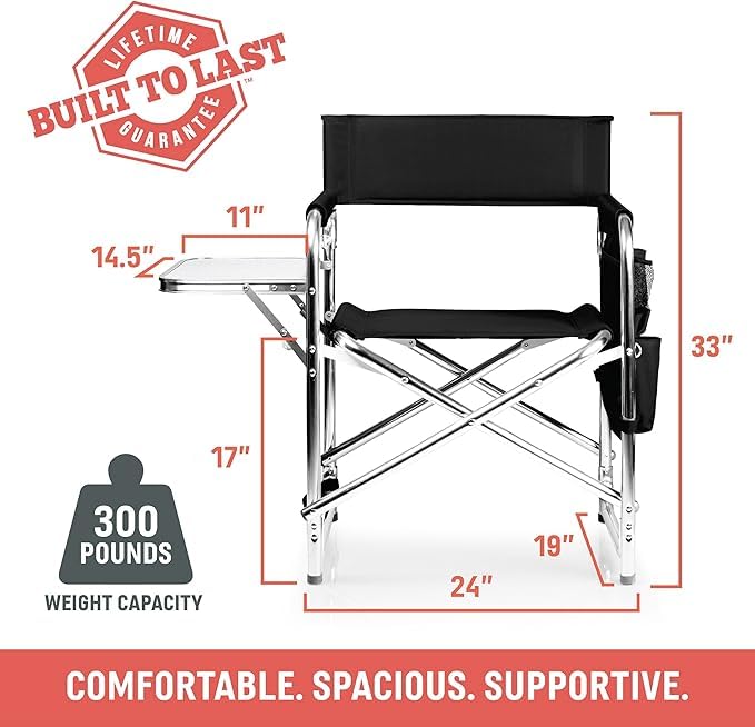 Image of PICNIC TIME Sports Chair with Side Table and Armrest Caddy, Lightweight Aluminum Folding Outdoor Camping Chair for Adults, Portable Director Style Lawn Seating with Pockets & Strap, (Moka Collection)