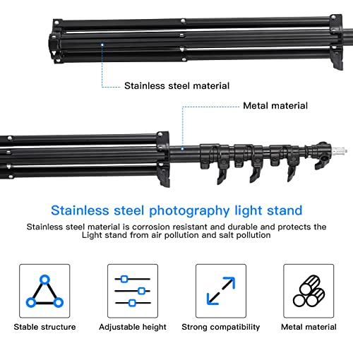 Image of 2Pack 118 inch /3m Heavy Duty Light Stands Spring Cushioned Tripod Stands Max Load Bearing: 10KG / 22LB Portable with Carry Bag for Photography Shooting Photo Video Studio