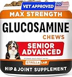 Senior Advanced Glucosamine for Dogs - Small + Large Breeds -Omega-3 Fish Oil - Chondroitin, MSM- Soft Chews for Older Dogs - Bacon Flavor - 120Ct