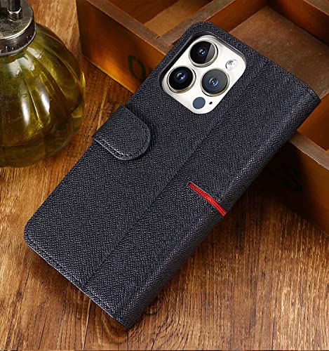 Housse iPhone 13 Pro Max GUMMMY en cuir noir avec support et porte-cartes