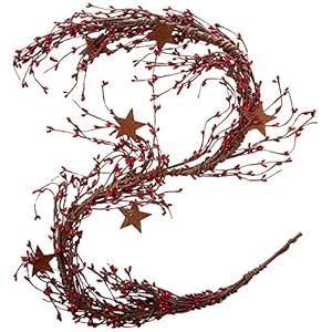 Cwipipberryandstargarland40inchartificialgarlandformantlearchtableandentrywayredburgundy Urban Country Home Decor Cwi pip berry and star garland 40 inch artificial garland for mantle arch table and entryway red burgundy urban country home decor