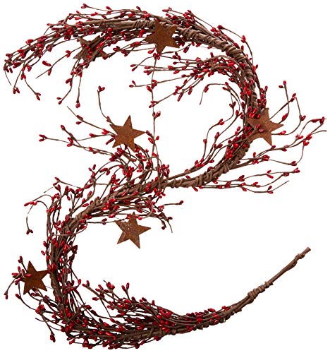 Cwipipberryandstargarland40inchartificialgarlandformantlearchtableandentrywayredburgundy Urban Country Home Decor Cwi pip berry and star garland 40 inch artificial garland for mantle arch table and entryway red burgundy urban country home decor