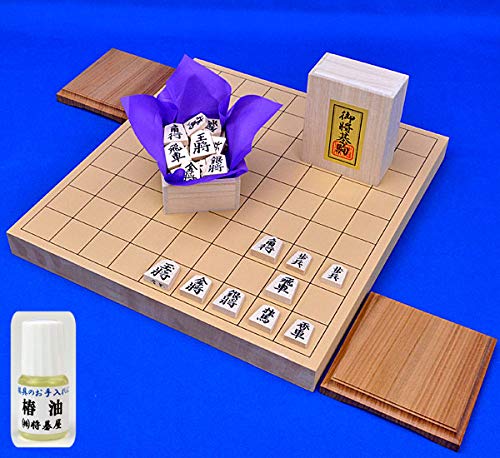 将棋セット 新桂1寸卓上将棋盤セット 木製白椿上彫駒 駒台 将碁屋ミニ椿油 見やすい基本書体の彫駒との駒台付き卓上盤セット
