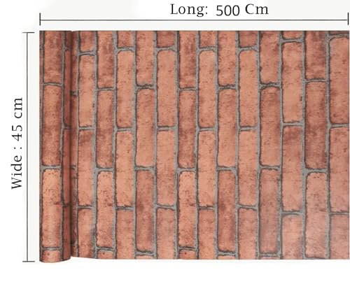 Image of Sarvatray Vinyl Flooring Wallpapers for Stoves & Tops, Water & Oil Proof, Heat Resistant (5 M Red Brick)