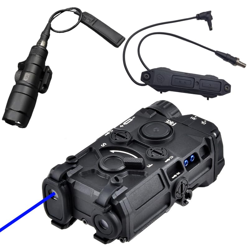 Nylon OG Box Aiming Laser Sights(with IR Laser+Red/Green/Blue Laser+White Flashlight), & M300a Strong LED Flashlight, & Modular Dual Wire Remote Pressure Switch(SF+Crane Plug) Combo,Black