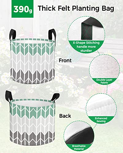 Litter Star 3 Gallon Grow Bags Planter Bag,Grey Teal Stripe Buffalo Check Geometric Art Fabric Plant Pots With Handle,Flower Grow Bag For Vegetable Potato Tomato,Herringbone Gardening Bags #TOP3