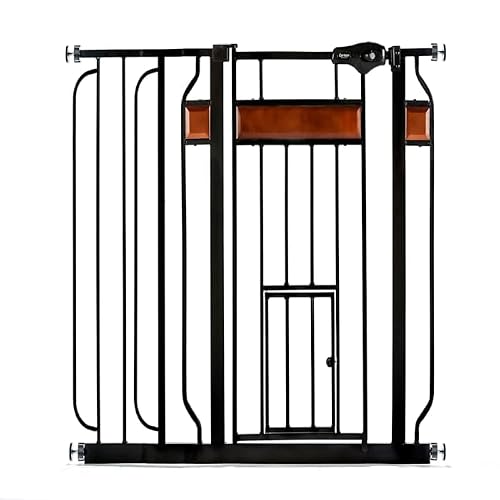 Carlson Home Design Extra Wide Walk Thru Pet Gate With Small Pet Door, Includes Décor Hardwood, 4-Inch Extension Kit, Pressure Mount Kit And Wall Mount Kit #TOP13
