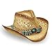 YOUBADU Western Straw Cowboy and Cowgirl Hats with Decorative Bands - Unisex Wide Brim Raffia Style Sun Hat (US, Alpha, One Size, Medium, Light Raffia)