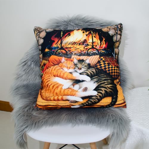 DILOXNSU Cat Gift Cushion Covers 45 x 45 cm Snuggle Sleeping Cat Double-Sided Decorative Pillows Covers for Sofa Livingroom Bed Home Outdoor Garden Decor Cushions Covers 18 x 18 inch - Image 3