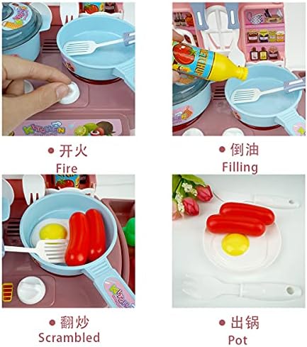 Kitchen Toys Imitated Chef Light Music Pretend Cooking Food Play Dinnerware Set Safe Cute Children Girl Toy Gift Fun Game Toy Kitchen Sink with Running Water and Electronic Induction Stove