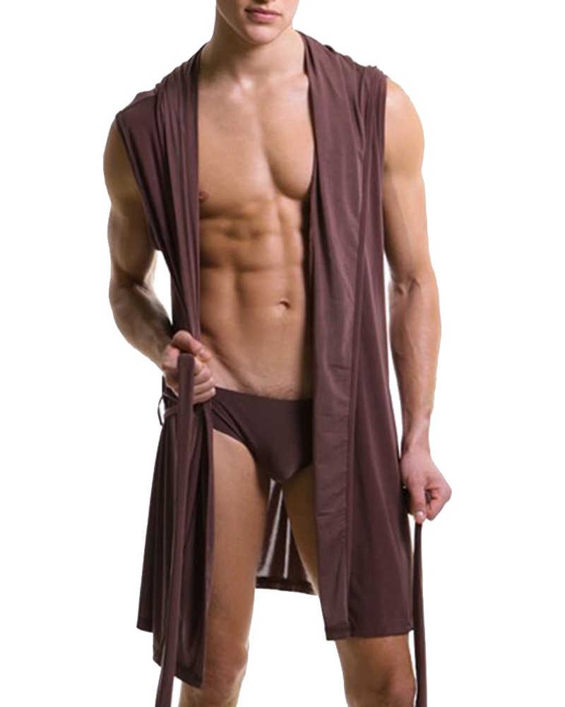 Men's Modal Kimono Robe Pyjamas Lingerie Top Sleepwear/Nightwear Soft Hoodie with Belt