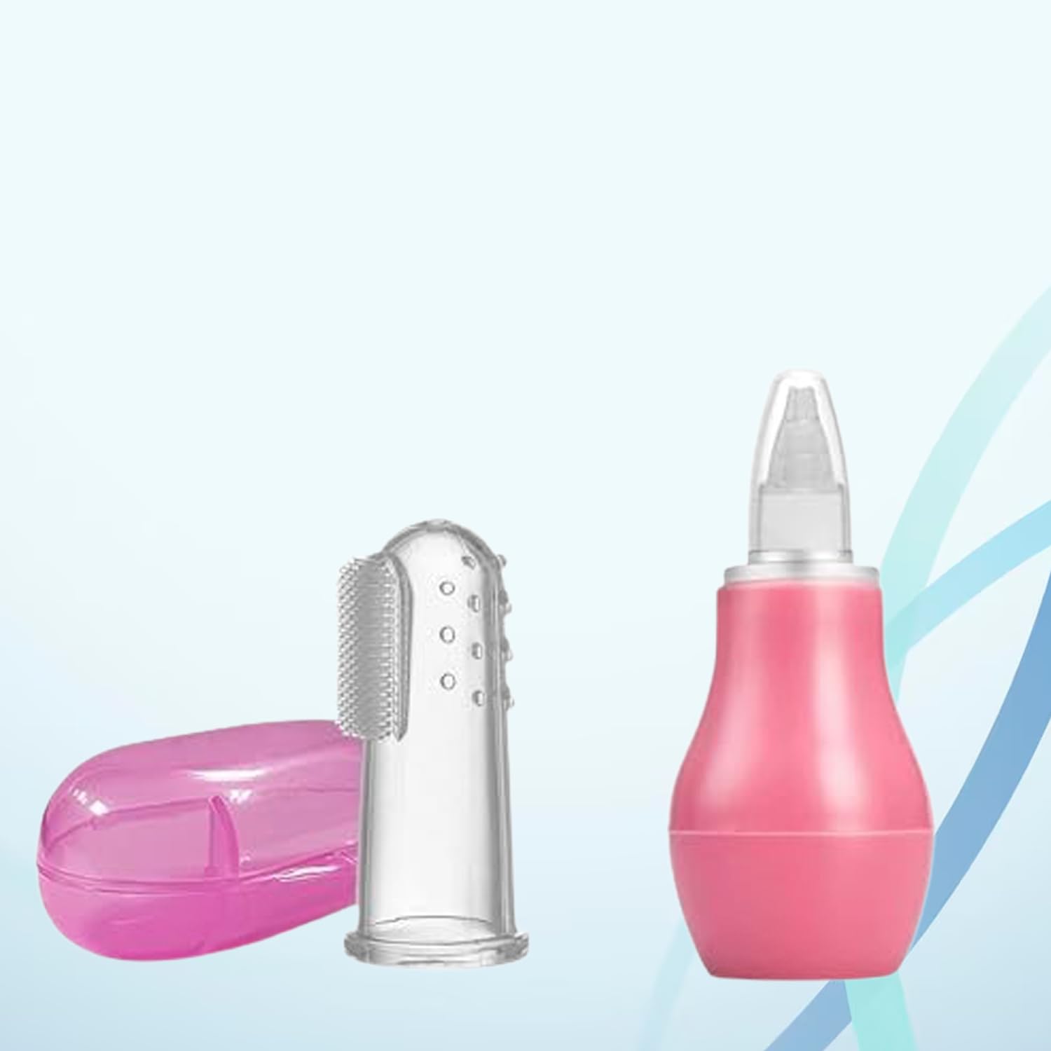 Safe-O-Kid Baby Nasal Aspirator & Finger Brush/Baby Tongue Cleaner – 100% Pure Silicone, BPA-Free, Odor-Free, Safe Teether & Feeder – Durable, Easy Self-Feeding Tool for Infants & Toddlers (Assorted)