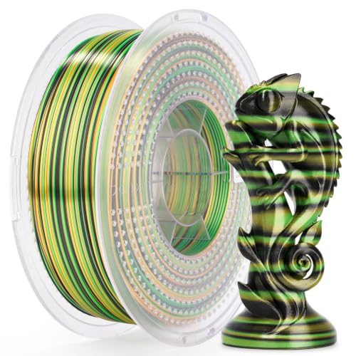 Image of AMOLEN Silk PLA 3D Printer Filament, Shiny Multicolor Rainbow PLA 1.75mm for Creative & Decorative, Fast Color Change Printing Filament for Beginner 1kg (2.2lbs), Black Yellow Green