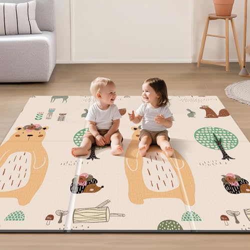 UANLAUO Baby Mat for Floor - Foldable Baby Play Mat for Babies Toddlers, 59" X 59" Extra Large Infant Play Mat Foam Mats for Kids Waterproof, Reversible Portable Playmat for Babies, Indoor, Outdoor