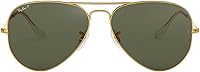Ray-Ban RB3025 Aviator Polarized Sunglasses, Gold Frame Green Polarized Lenses, 58mm - Unisex Classic Style