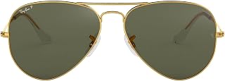 Ray-Ban RB3025 Aviator Polarized Sunglasses, Gold Frame Green Polarized Lenses, 58mm - Unisex Classic Style