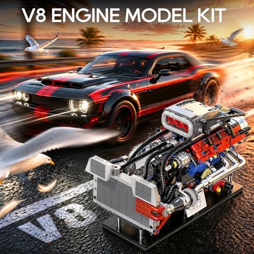 Image of V8 Engine Model Kit that Runs, 1145PCS Advanced Muscle Engine Kit