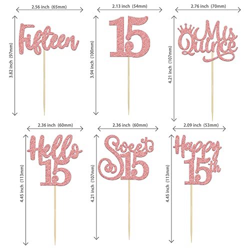 36Pcs Rose Gold Glitter 15Th Birthday Cupcake Toppers Hello 15 Sweet 15 Cake Topper Fifteen Happy 15Th Birthday Cupcake Picks For 15Th Birthday Party Cake Decorations Supplies #TOP1