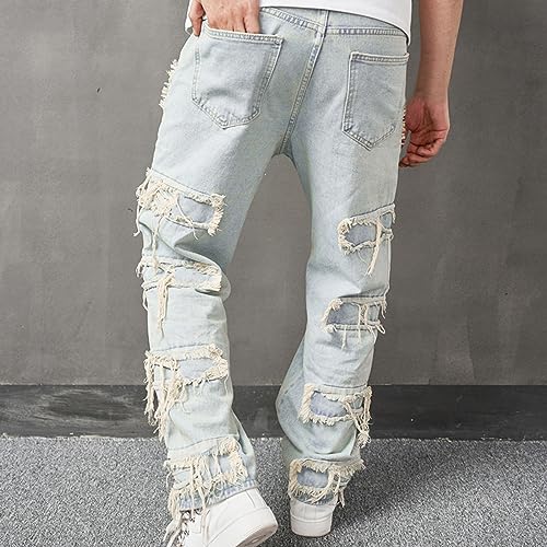 Stacked Jeans Men, Y2k Slim Fit Skinny Ripped Jeans Men Distressed Destroyed Denim Pants Emo Hip Hop Stretch Trouser4