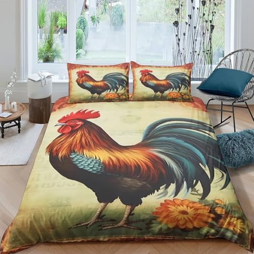 Housse de couette style rustique vintage Art du Coq imprimé 3D
