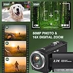 2.7K Video Camera Camcorder QHD 50MP YouTube Vlogging Camera 16X Digital Zoom Webcam 270 Degree Rotation Screen Camcorders with 32G SD Card and 2 Batteries Recording While Charging - Image 3