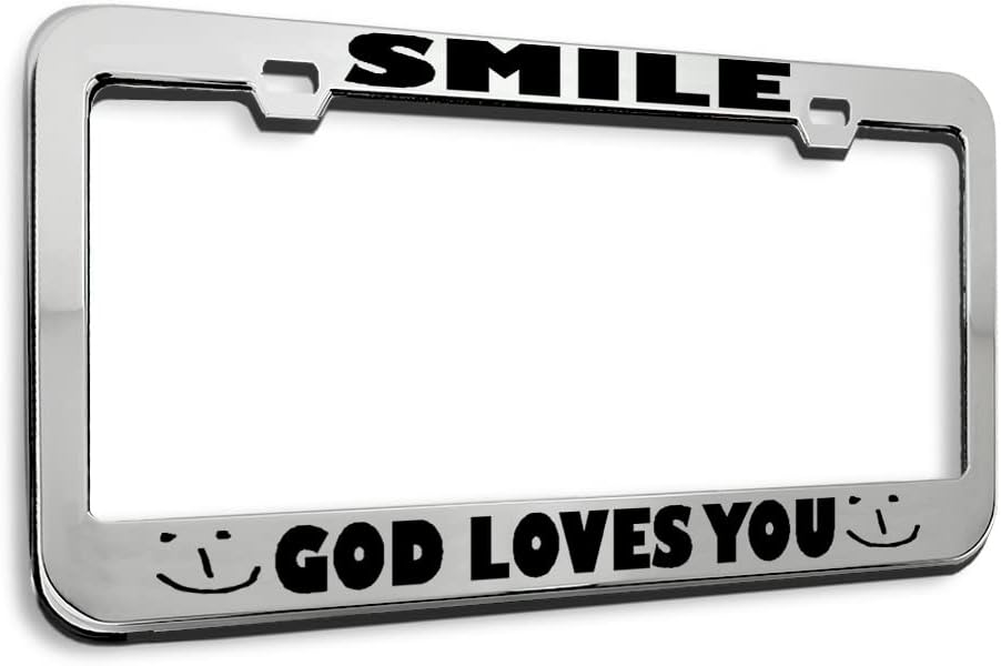 Metal License Plate Frame Smile God Loves You Jesus Christ Religious Metal Tag Holder Car Accessories Stainless Steel 2 Holes 1 Frame