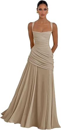 Changuan Chiffon Bridesmaid Dresses for Women Spaghetti Strap Pleated Long Formal Dress 2026 Corset Evening Guest Party Gowns