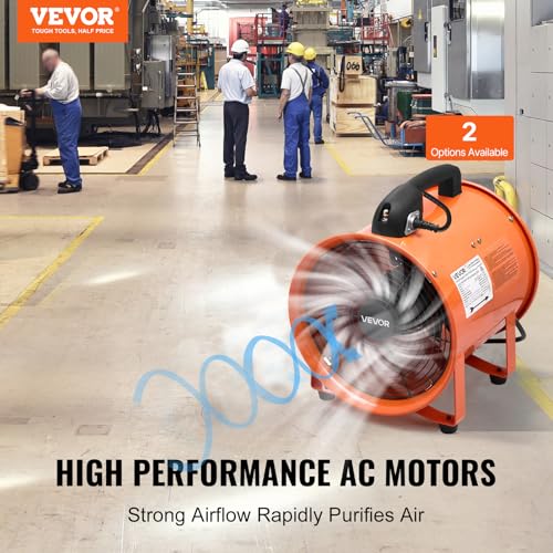 VEVOR Portable Ventilator with Hose, 2 Speed, 12 Inch Utility Blower Exhaust Fan with 16.4ft Flexible Duct, 560W 2894CFM High Velocity Industrial Air Mover for Extraction and Ventilation