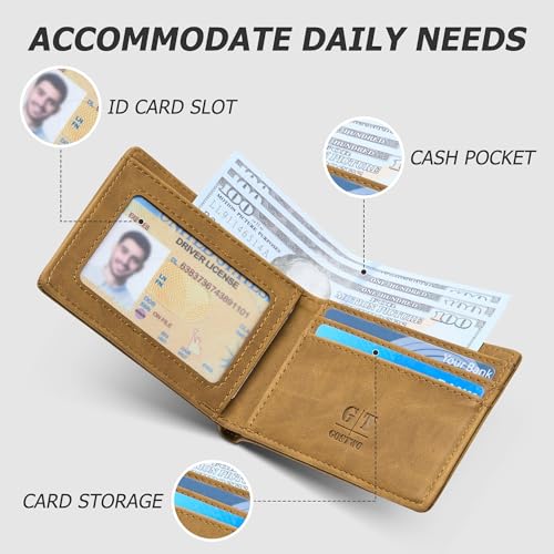 Image of Gostwo Mens Slim Bifold Wallet, RFID Blocking with ID Window & Card Slots | Faux Leather, Slim Front Pocket Fit, Multi Card Slots, RFID Privacy Protection, Gift for Men, Boy, Teen