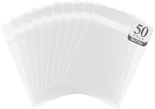Golden State Art, 50 Pack Clear Bag for 8x10 Mats, Pictures, Acid-Free, 8 3/8" x 10 1/8"