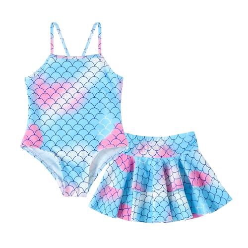 Image of DREAM BUS Toddler Girls One Piece Criss-Cross Straps Swimsuits with Tiered Ruffle Skirt Girls Bathing Suit Summer Swimwear