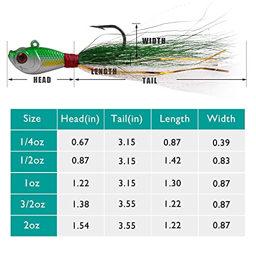 Bucktail Jigs Saltwater Lures,3/5PCS Bucktail Hair Jigs Head Fishing Lure Baits Assorted Kit for Bass Striper Bluefish Surf Fishing 1/4oz 1/2oz 1oz 1.5oz 2oz - Thumbnail 4