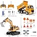 Remote Control Excavator and Dump Truck Toy Set - RC Construction Vehicles Toy with Barricades, Road Signs, Simulated Rocks, Lights and Sounds, Birthday Gifts for Toddlers 3-12 year Boys Girls