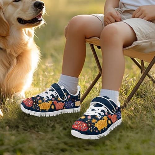 Cartoon Animal Children's Running Shoes Boys Girls Lightweight Sneakers Breathable Athletic Hook-and-Loop Strap Shoes for Little Kid SizeUS11-154