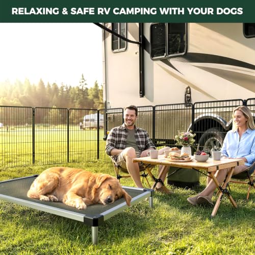 Image of FXW Instant Dog Playpen with Elevated Mesh Bed for RV Camping Outdoor Yard | Portable Easy-setup Play Yard & Mesh Dog Bed, Easy-Clean & Chew-proof, 40inch 16 Panels for Medium & Large Dogs | Patented